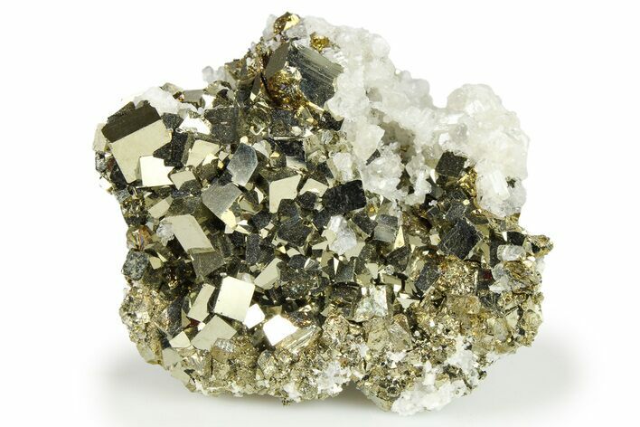 Lustrous Cubic Pyrite with Calcite - Fluorescent! #261971